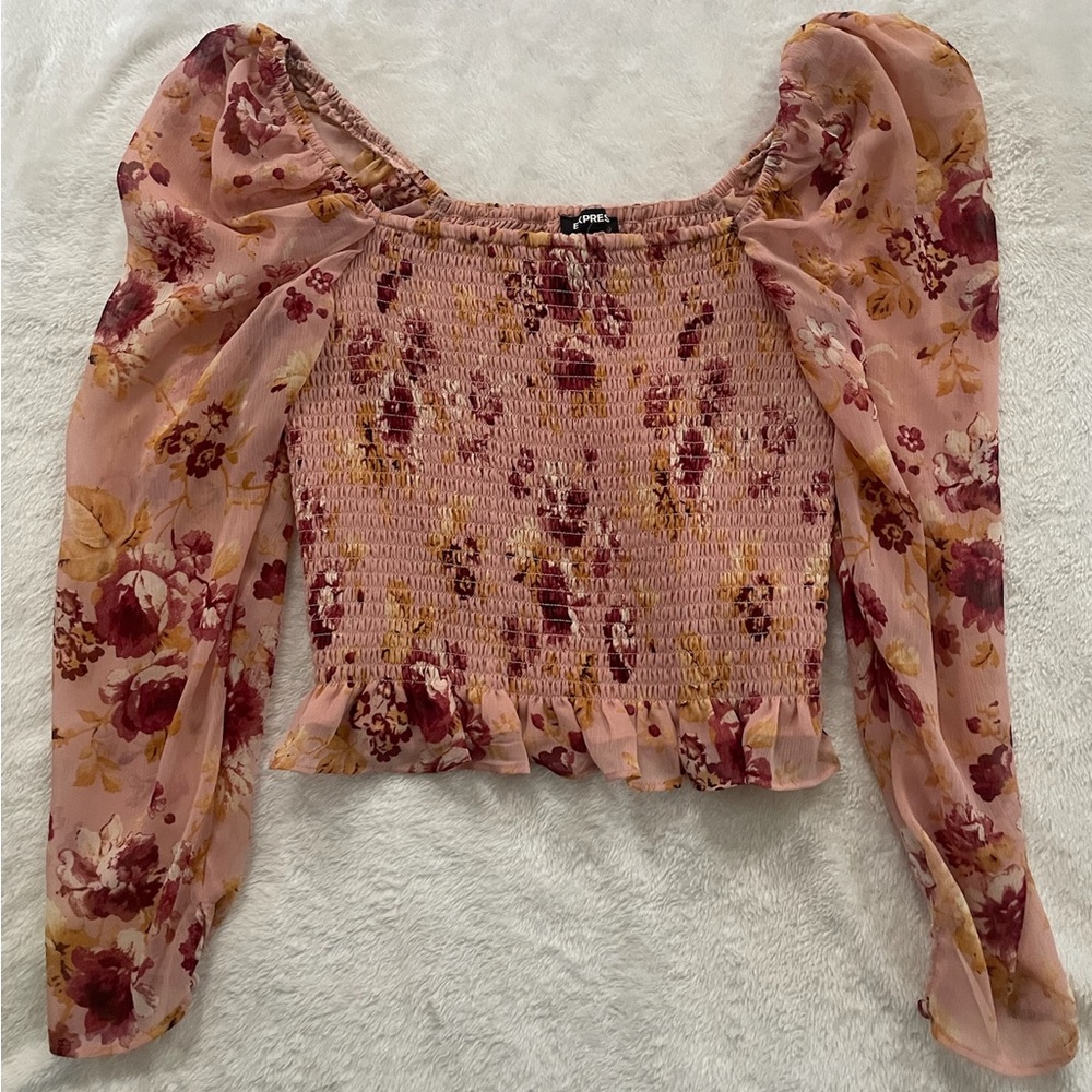 Express Floral Blouse with Sheer Sleeves